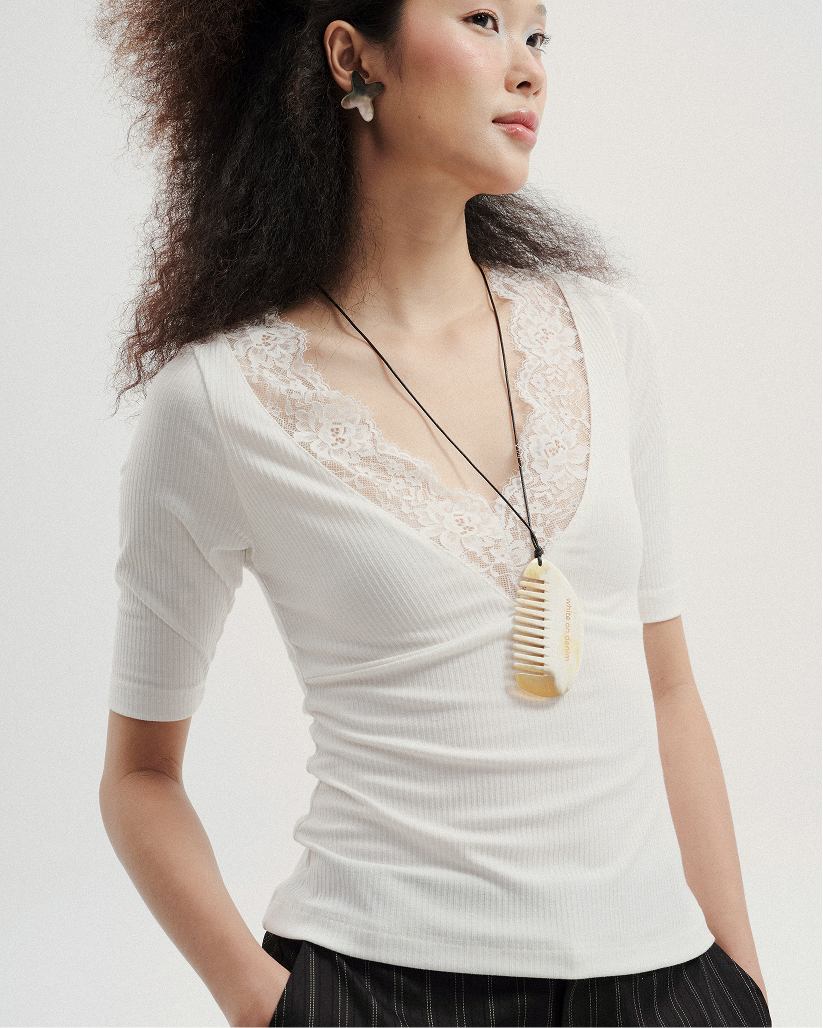 Lace Pop V-line Long Sleeves Top