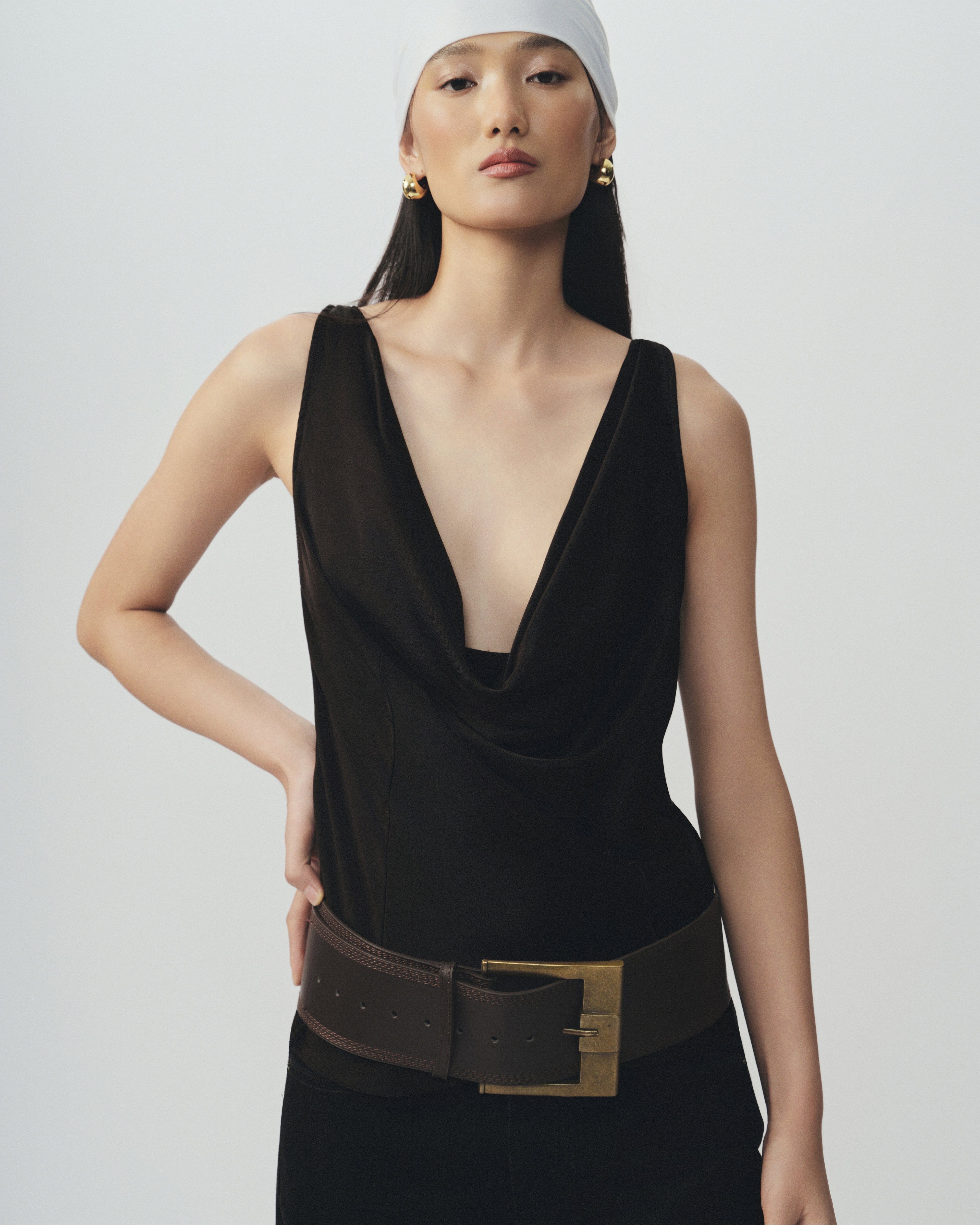 Noir Cowl Neck Satin Top