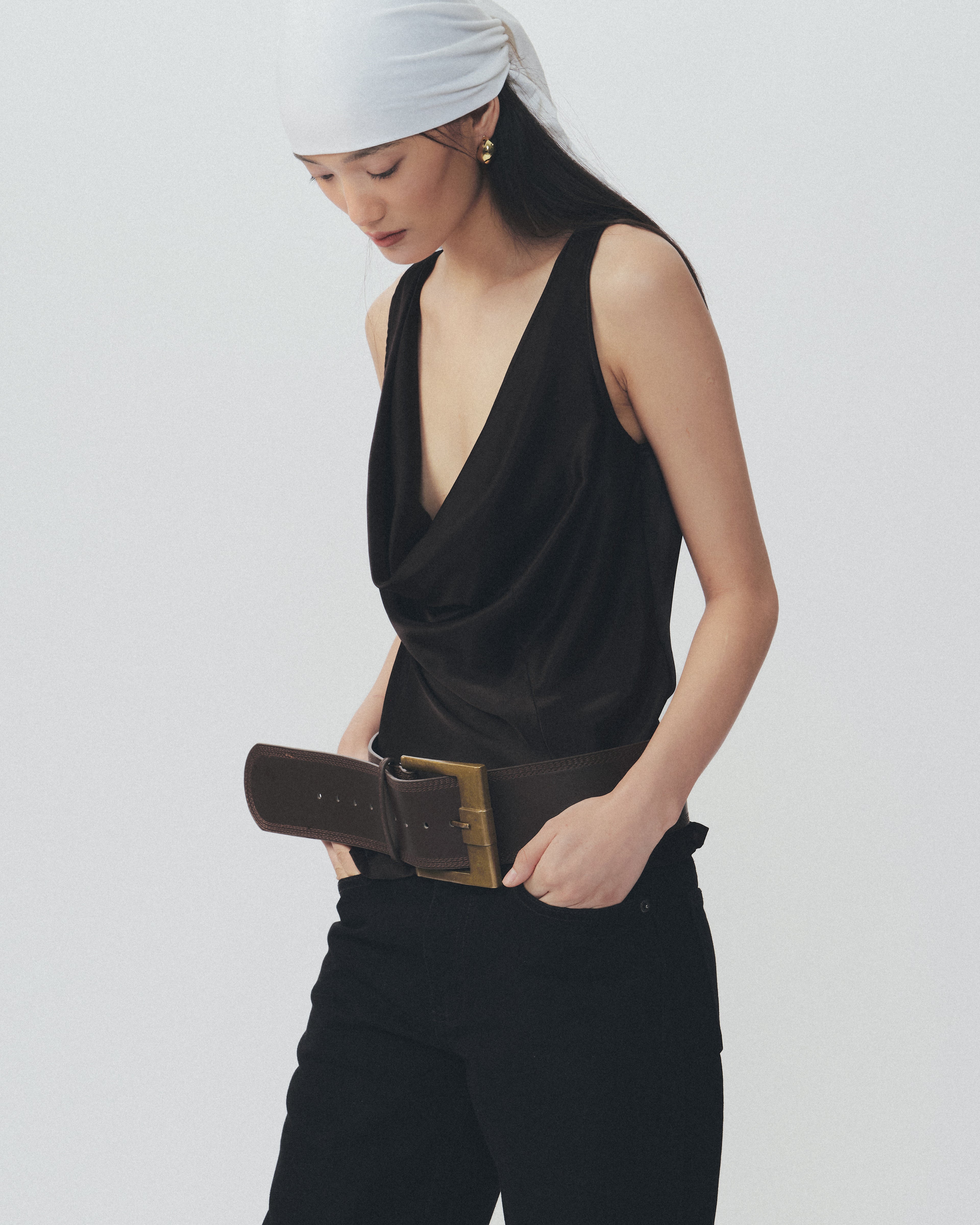 Noir Cowl Neck Satin Top