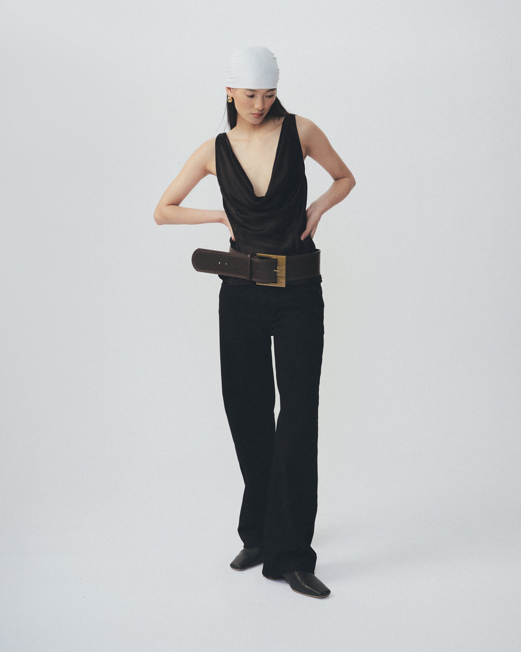 Noir Cowl Neck Satin Top