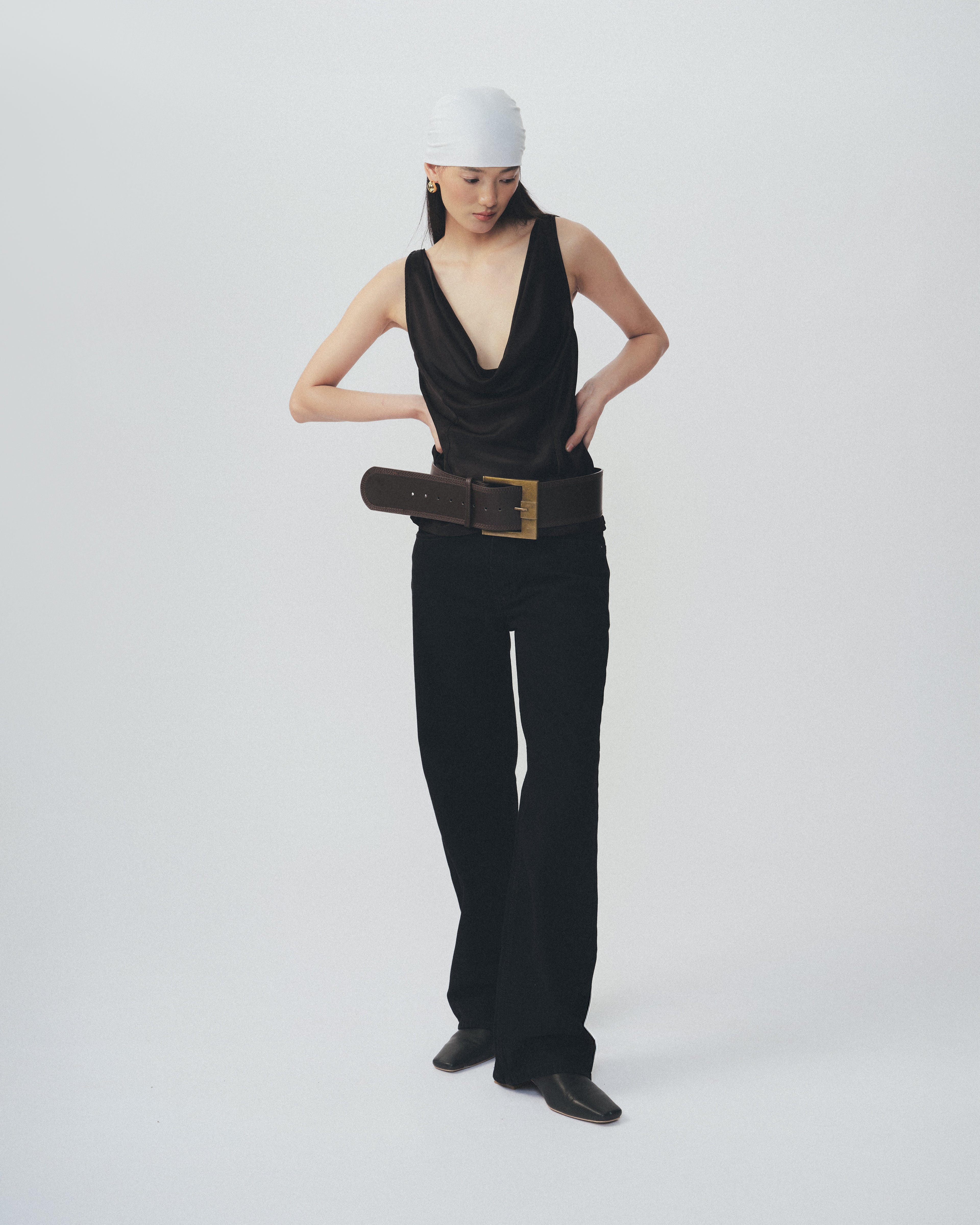 Noir Cowl Neck Satin Top